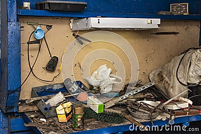 The hoarder warehouse is cluttered and cluttered Stock Photo