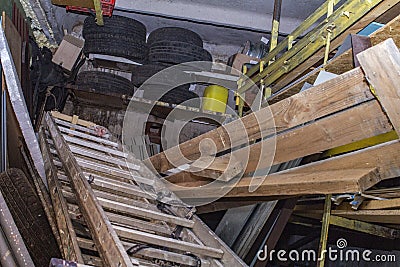 The hoarder warehouse is cluttered and cluttered Stock Photo