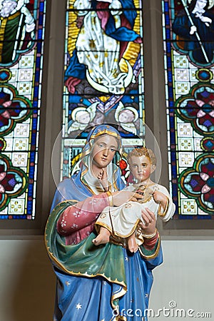 Small statuette of Madonna and Child inside St Marys Cathedral Editorial Stock Photo