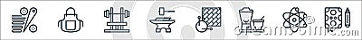 hobbies line icons. linear set. quality vector line set such as writing, science, juicer, knitting, blacksmith, bodybuilding, Vector Illustration