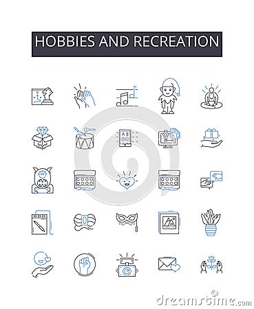 Hobbies and recreation line icons collection. Pastimes, Leisure pursuits, Activities, Interests, Amusements, Diversions Vector Illustration