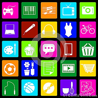 Hobby colorful icons on black background Vector Illustration