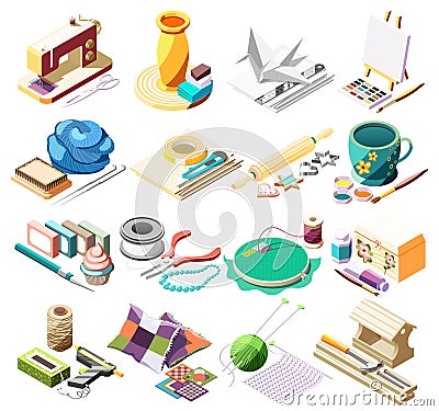 Hobby Crafts Isometric Icons Set Vector Illustration