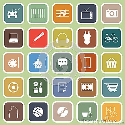 Hobby flat icons on green background Vector Illustration