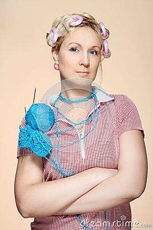 Hobby. Homemaker, knitter Stock Photo