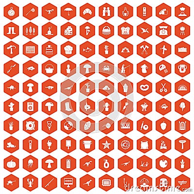 100 hobby icons hexagon orange Vector Illustration