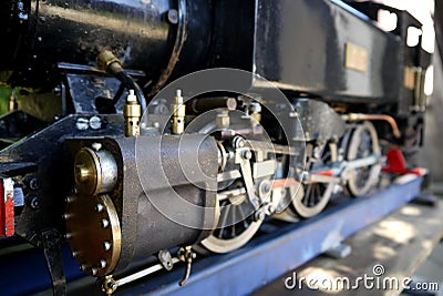 Hobby: model steam train engine close Stock Photo