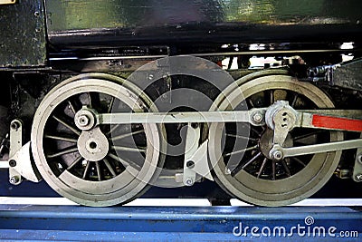 Hobby: model steam train engine wheels Stock Photo