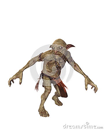 Goblin standing prepared to fight. 3d illustration isolated on white background Cartoon Illustration