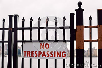 Hoboken, United States - April 19th, 2020 - No trespassing sign indicating that park is closed Editorial Stock Photo