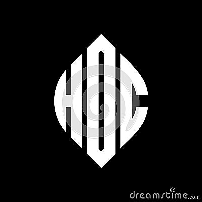 HOC circle letter logo design with circle and ellipse shape. HOC ellipse letters with typographic style. The three initials form a Vector Illustration