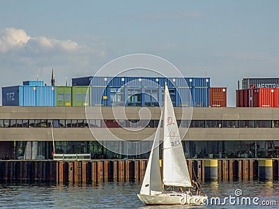 Modern building and tarrace of University of Wismar in northern Germany. Editorial Stock Photo