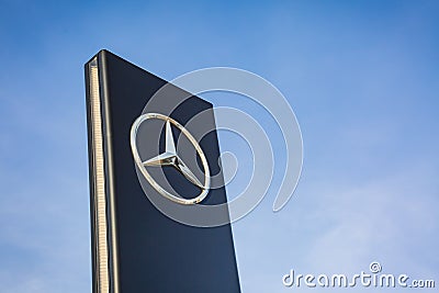 Mercedes Benz logo sign, German automotive company Editorial Stock Photo