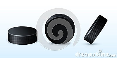 Hockey black puck. Rubberized circle for winter ice skating Vector Illustration