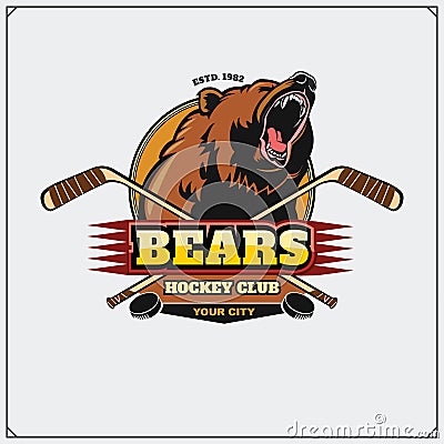 Hockey club emblem with head of bear. Vector Illustration