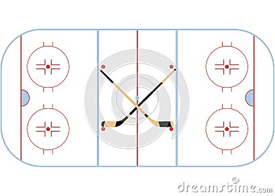 Hockey field. Playing field on the white background. Hockey stick and puck. Vector illustration Vector Illustration