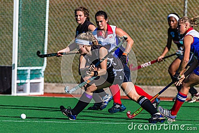 Hockey Girls Ball Goal Attempt Editorial Stock Photo