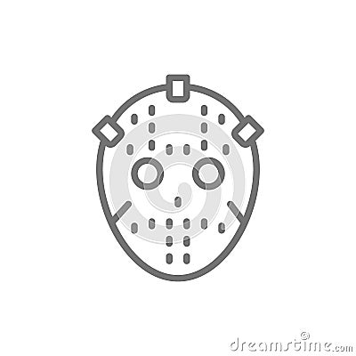 Hockey goalkeeper mask, protection uniform line icon. Vector Illustration