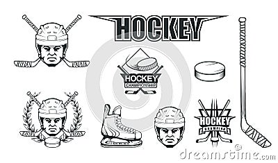 Hockey helmet. Professional ice illustration. Skull with hockey helmet. Ice Games logo. Goalkeeper mask with sticks. Vector Illustration