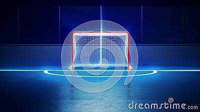 Hockey ice rink and goal Cartoon Illustration