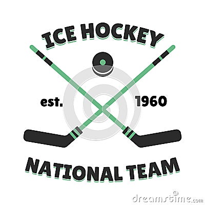 Hockey label vector template for sport team with puck symbol competition graphic Vector Illustration