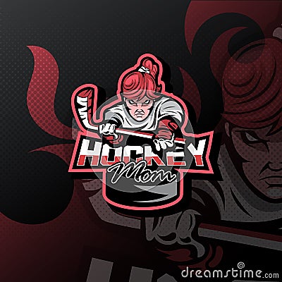 Hockey Mom logo for esport, sport, or game team mascot. Vector Illustration