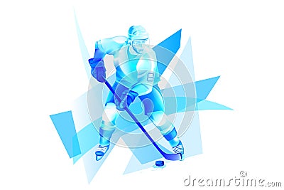 Hockey player attack on blue ice Cartoon Illustration