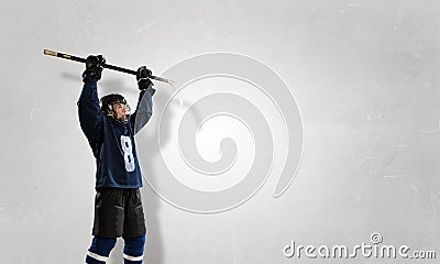 Hockey player and dynamics graph. Mixed media Stock Photo