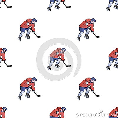 Hockey player in full gear with a stick playing hockey. Vector Illustration