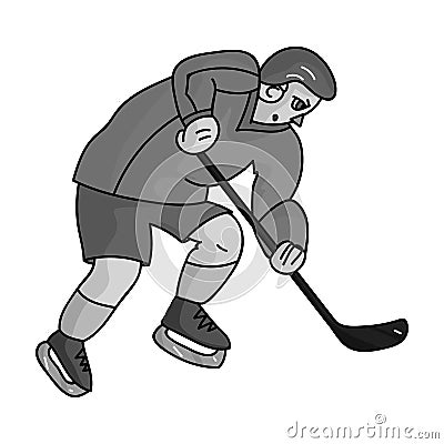 Hockey player in full gear with a stick playing hockey.Winter Olympic sport.Olympic sports single icon in monochrome Vector Illustration