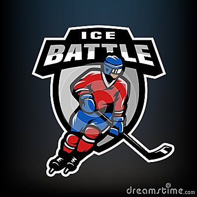 Hockey player logo, emblem. Vector Illustration