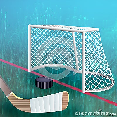 Hockey puck crossing red goal line. Stock Photo