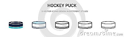 Hockey puck icon in filled, thin line, outline and stroke style. Vector illustration of two colored and black hockey puck vector Vector Illustration