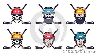 Hockey retro logo. Hockey player head in helmet Vector Illustration