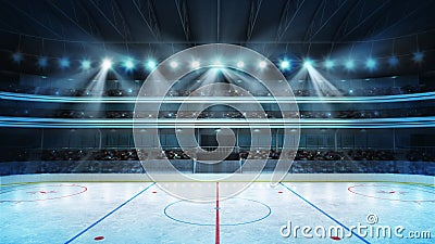 Hockey stadium with fans crowd and an empty ice rink Stock Photo