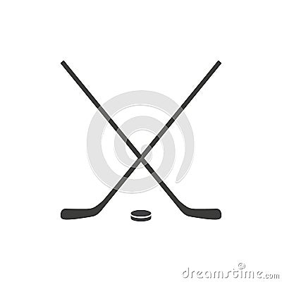 Hockey Stick Flat Icon On White Background. Two crossed hockey sticks and a puck. Vector illustration Cartoon Illustration
