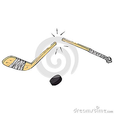 Hockey stick. Vector illustration of a broken hockey stick. Hand drawn sports equipment hockey stick Vector Illustration