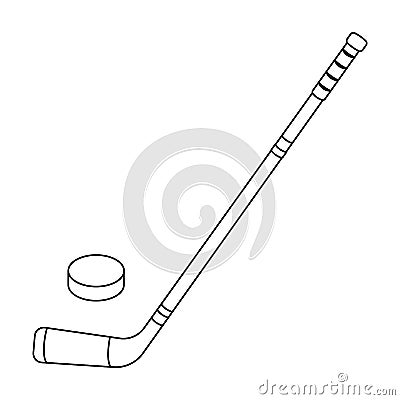Hockey stick and washer. Canada single icon in outline style vector symbol stock illustration web. Vector Illustration