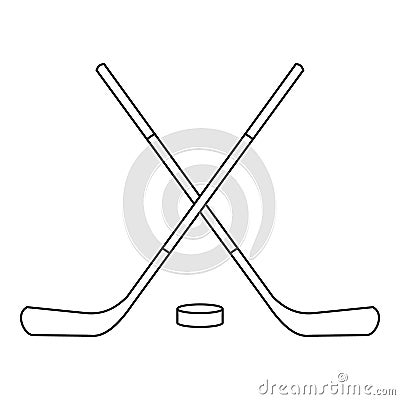 Hockey sticks and puck icon, outline style Vector Illustration