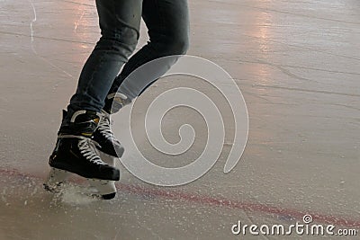 Hockey stop, breaking on ice Stock Photo