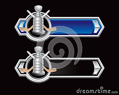 Hockey trophy and sticks on blue and black arrows Vector Illustration