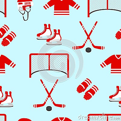 Hockey vector background. Vector seamless pattern. Men`s ice hockey repeated texture. Winter sports designs, clothes prints. Puck Editorial Stock Photo