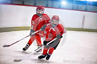Hockey youth boys players on ice Stock Photo