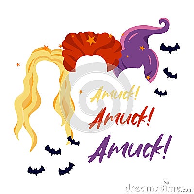 Hocus Pocus, Sanderson Sisters ,Witches Hair Cute Halloween Illustration Vector Illustration