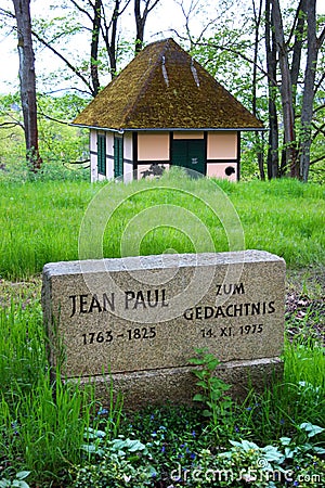Hof, Germany - May 12, 2023: Memorial to Jean Paul, or Johann Paul Friedrich Richter, a German Romantic writer, best known for his Editorial Stock Photo