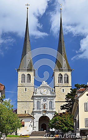 Hofkirche cathedral in Lucerne, Switzerland Stock Photo