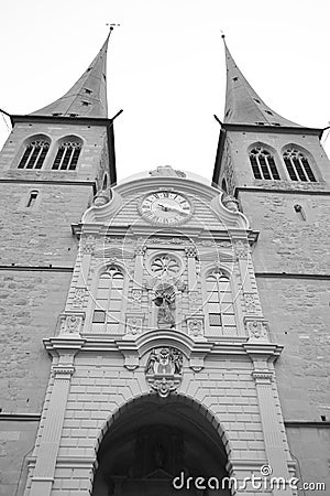 Hofkirche cathedral in Luzerne. Stock Photo