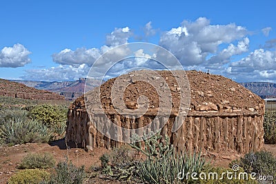 Hogan, traditional dwelling of the Navajo people Stock Photo