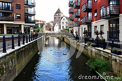 Luxury Apartments overlooking the Hogsmill River in Kingston upon Thames in Surrey Editorial Stock Photo