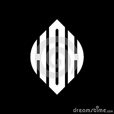 HOH circle letter logo design with circle and ellipse shape. HOH ellipse letters with typographic style. The three initials form a Vector Illustration